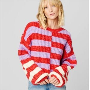 BlankNYC Womens Good Mood Multicolor Stripe Balloon Sleeve Sweater Size Small